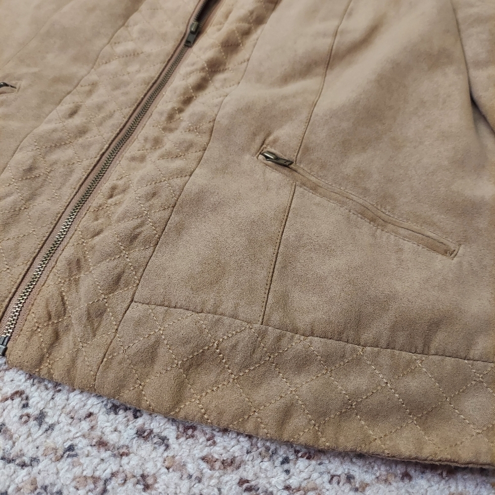 Dressbarn Faux Suede Jacket Womens Sz M Brown Tan Full Zip Blazer Lined Neutral - Picture 4 of 16